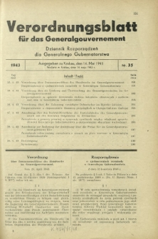 Verordnungsblatt für das Generalgouvernement = Dziennik Rozporządzeń dla Generalnego Gubernatorstwa. 1943, Nr. 35 (14. Mai)