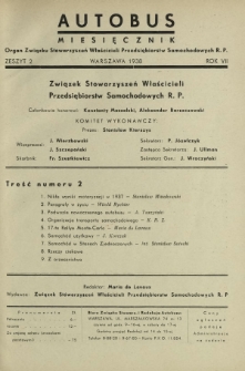 Autobus : organ Związku Stowarzyszeń Właścicieli Przedsiębiorstw Samochodowych R. P. / red. Maria de Lavaux. R. 7 [i.e. 8], z. 2 (1938)