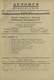 Autobus : organ Związku Stowarzyszeń Właścicieli Przedsiębiorstw Samochodowych R. P. / red. Maria de Lavaux. R. 7 [i.e. 8], z. 3 (1938)