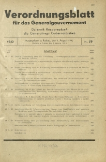Verordnungsblatt für das Generalgouvernement = Dziennik Rozporządzeń dla Generalnego Gubernatorstwa. 1943, Nr. 59 (9. August)