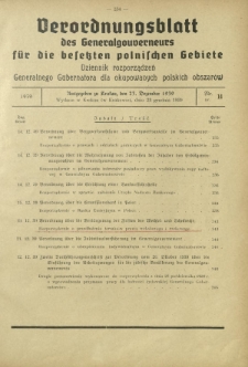 Verordnungsblatt des Generalgouverneurs für die Besetzten Polnischen Gebiete = Dziennik Rozporządzeń Generalnego Gubernatora dla Okupowanych Polskich Obszarów / hrsg. vom Amt des Generalgouverneurs. 1939, Nr 14 (23 Dezember)