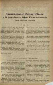 Sprawozdanie Stenograficzne z 24 Posiedzenia Sejmu Ustawodawczego z dnia 3 kwietnia 1919 r.