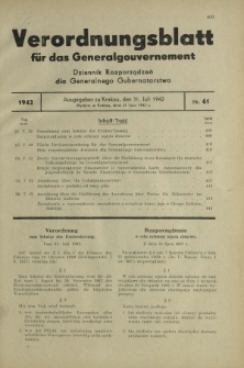 Verordnungsblatt für das Generalgouvernement = Dziennik Rozporządzeń dla Generalnego Gubernatorstwa. 1942, Nr. 61 (31. Juli)