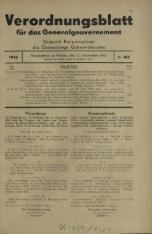 Verordnungsblatt für das Generalgouvernement = Dziennik Rozporządzeń dla Generalnego Gubernatorstwa. 1942, Nr. 105 (12. Dezember)