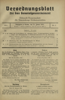 Verordnungsblatt für das Generalgouvernement = Dziennik Rozporządzeń dla Generalnego Gubernatorstwa. 1941, Nr 2 (23 Januar)