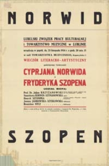 Wieczór literacko-artystyczny poświęcony twórczości C. Norwida i Fryderyka Szopena [...]