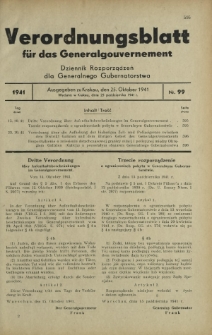 Verordnungsblatt für das Generalgouvernement = Dziennik Rozporządzeń dla Generalnego Gubernatorstwa. 1941, Nr 99 (25 Oktober)