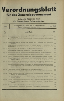 Verordnungsblatt für das Generalgouvernement = Dziennik Rozporządzeń dla Generalnego Gubernatorstwa. 1941, Nr 120 (24 Dezember)