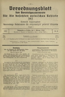 Verordnungsblatt des Generalgouverneurs für die Besetzten Polnischen Gebiete = Dziennik Rozporządzeń Generalnego Gubernatora dla Okupowanych Polskich Obszarów. Teil 1, Nr 8 (1 Februar 1940)