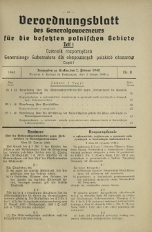 Verordnungsblatt des Generalgouverneurs für die Besetzten Polnischen Gebiete = Dziennik Rozporządzeń Generalnego Gubernatora dla Okupowanych Polskich Obszarów. Teil 1, Nr 9 (2 Februar 1940)