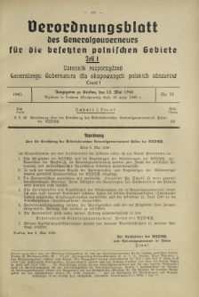 Verordnungsblatt des Generalgouverneurs für die Besetzten Polnischen Gebiete = Dziennik Rozporządzeń Generalnego Gubernatora dla Okupowanych Polskich Obszarów. Teil 1, Nr 37 (10 Mai 1940)