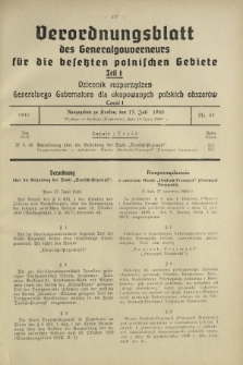 Verordnungsblatt des Generalgouverneurs für die Besetzten Polnischen Gebiete = Dziennik Rozporządzeń Generalnego Gubernatora dla Okupowanych Polskich Obszarów. Teil 1, Nr 45 (13 Juli 1940)