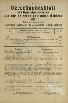 Verordnungsblatt des Generalgouverneurs für die Besetzten Polnischen Gebiete = Dziennik Rozporządzeń Generalnego Gubernatora dla Okupowanych Polskich Obszarów. Teil 1, Nr 46 (16 Juli 1940)