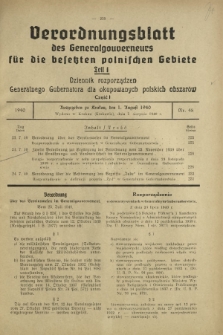 Verordnungsblatt des Generalgouverneurs für die Besetzten Polnischen Gebiete = Dziennik Rozporządzeń Generalnego Gubernatora dla Okupowanych Polskich Obszarów. Teil 1, Nr 48 (1 August 1940)