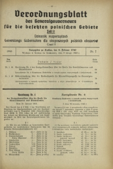 Verordnungsblatt des Generalgouverneurs für die Besetzten Polnischen Gebiete = Dziennik Rozporządzeń Generalnego Gubernatora dla Okupowanych Polskich Obszarów. Teil 2, Nr 7 (8 Februar 1940)