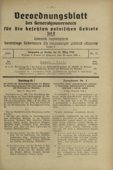 Verordnungsblatt des Generalgouverneurs für die Besetzten Polnischen Gebiete = Dziennik Rozporządzeń Generalnego Gubernatora dla Okupowanych Polskich Obszarów. Teil 2, Nr 22 (26 Marz 1940)