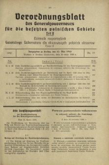 Verordnungsblatt des Generalgouverneurs für die Besetzten Polnischen Gebiete = Dziennik Rozporządzeń Generalnego Gubernatora dla Okupowanych Polskich Obszarów. Teil 2, Nr 37 (10 Mai 1940)