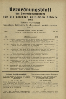 Verordnungsblatt des Generalgouverneurs für die Besetzten Polnischen Gebiete = Dziennik Rozporządzeń Generalnego Gubernatora dla Okupowanych Polskich Obszarów. Teil 2, Nr 40 (30 Mai 1940)