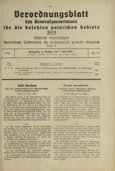 Verordnungsblatt des Generalgouverneurs für die Besetzten Polnischen Gebiete = Dziennik Rozporządzeń Generalnego Gubernatora dla Okupowanych Polskich Obszarów. Teil 2, Nr 46 (5 Juli 1940)