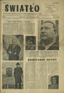 Światło : dwutygodnik społeczno-oświatowy TUR. R. 2, nr 4=26 (15-30 czerwca 1947)