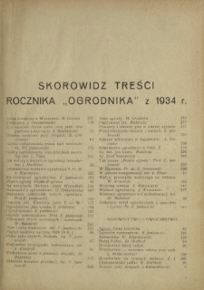Skorowidz treści rocznika "Ogrodnika" z 1934 r.